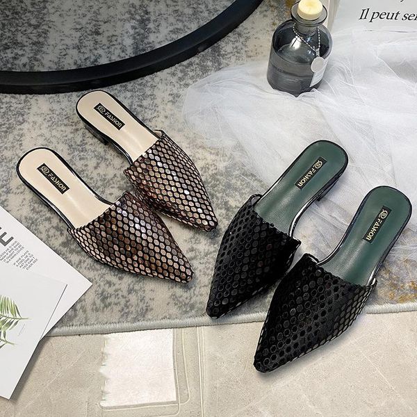 slippers 2021 summer women sequins pointed flat slides outdoor mules shoes baotou casual fashion non-slip slipper, Black
slippers 2021 summer women sequins pointed flat slides outdoor mules shoes baotou casual fashion non-slip slipper, Black