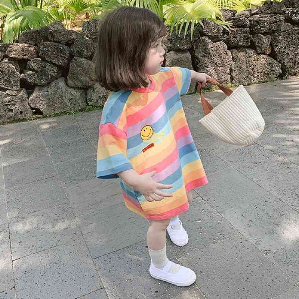 summer arrival girls fashion striped t shirt kids rainbow 210528, Blue 
summer arrival girls fashion striped t shirt kids rainbow 210528, Blue