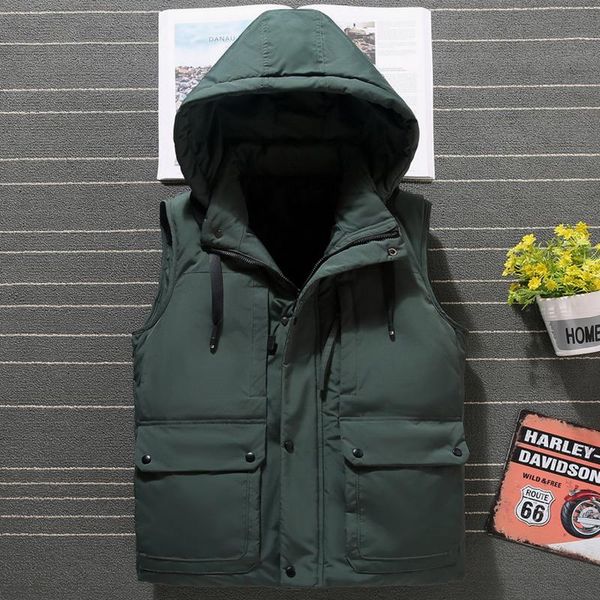 men's vests brand sleeveless jacket autumn winter fashion male cotton-padded vest hooded thicken plus size men waistcoats high qulity, Black;white