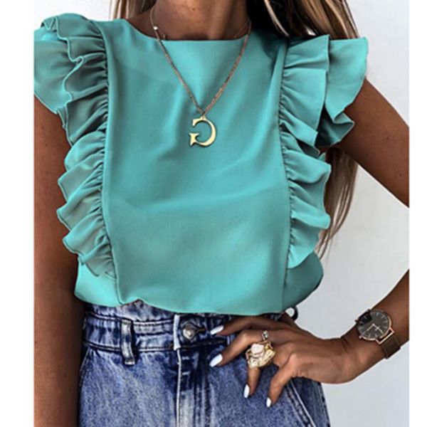 women's blouses & shirts women elegant solid color ruffle blouse shirt 2021 summer o neck pleated blusa lady 3xl casual button sleevele, White
women's blouses & shirts women elegant solid color ruffle blouse shirt 2021 summer o neck pleated blusa lady 3xl casual button sleevele, White