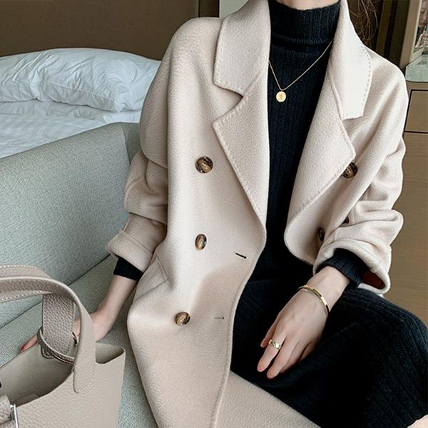 women's wool & blends 2021 autumn and winter double faced coat mid length loose water corrugated, Black
women's wool & blends 2021 autumn and winter double faced coat mid length loose water corrugated, Black