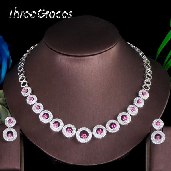 earrings & necklace threegraces luxury summer big round drop pink stone for women wedding fashion costume jewelry sets tz527, Silver
earrings & necklace threegraces luxury summer big round drop pink stone for women wedding fashion costume jewelry sets tz527, Silver