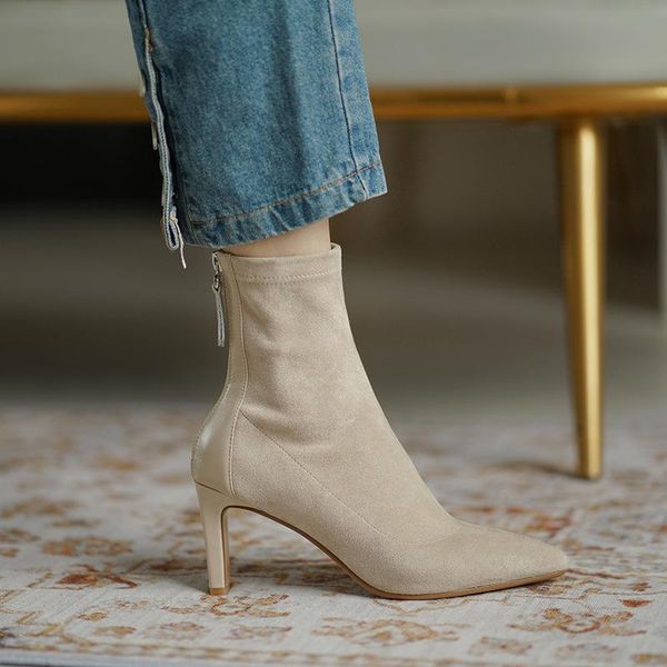 boots apricot high-heeled ankle women 2021 korean version of the autumn and winter thick heel elastic pointed socks, Black
boots apricot high-heeled ankle women 2021 korean version of the autumn and winter thick heel elastic pointed socks, Black