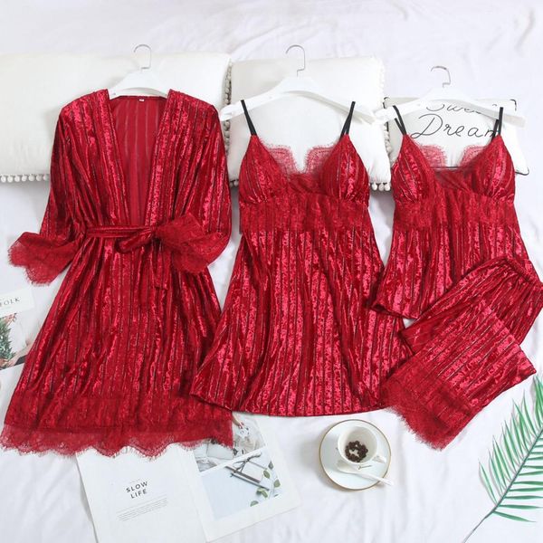 new women velvet 4 pieces pajamas set winter warm lace pajamas winter sleepwear wine red nightdress homewear, Black;red
new women velvet 4 pieces pajamas set winter warm lace pajamas winter sleepwear wine red nightdress homewear, Black;red