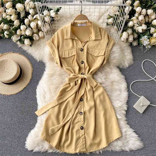 women's fashion retro large pocket belt slim short casual dress summer solid color vestidos de mujer s084 210527, Black;gray
women's fashion retro large pocket belt slim short casual dress summer solid color vestidos de mujer s084 210527, Black;gray