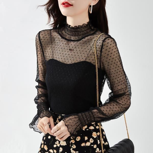 women's polos mesh lace bottoming blouse shirt black perspective long sleeve gauze blusas white
women's polos mesh lace bottoming blouse shirt black perspective long sleeve gauze blusas white