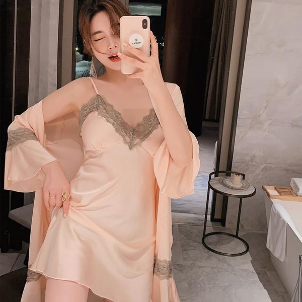 women's sleepwear silk home clothing luxury love sling sleepshirts two-piece set with chest cushions sweet ice nightgowns robe gown set, Black;red
women's sleepwear silk home clothing luxury love sling sleepshirts two-piece set with chest cushions sweet ice nightgowns robe gown set, Black;red