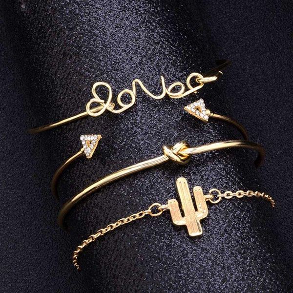 charm bracelets 4pcs/set simple leaves triangle love cactus knot for women girl gold color adjustable chain bracelet pulseras, Golden;silver
charm bracelets 4pcs/set simple leaves triangle love cactus knot for women girl gold color adjustable chain bracelet pulseras, Golden;silver