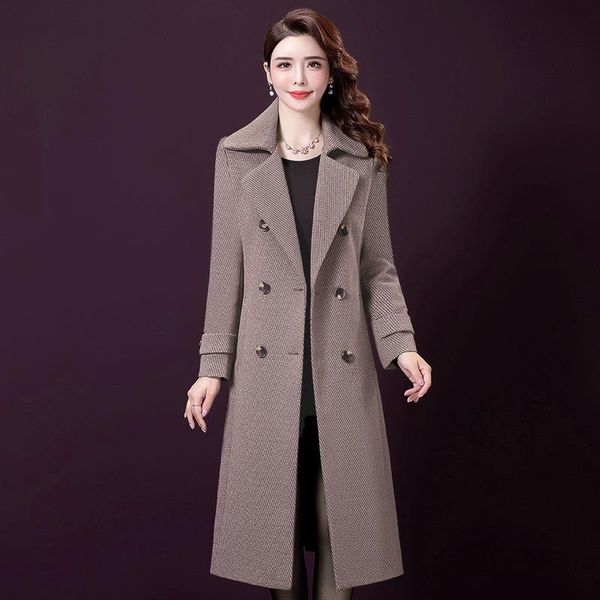 women's wool & blends autumn and winter woolen coat middle school long cross knee large size thousand bird plaid, Black
women's wool & blends autumn and winter woolen coat middle school long cross knee large size thousand bird plaid, Black