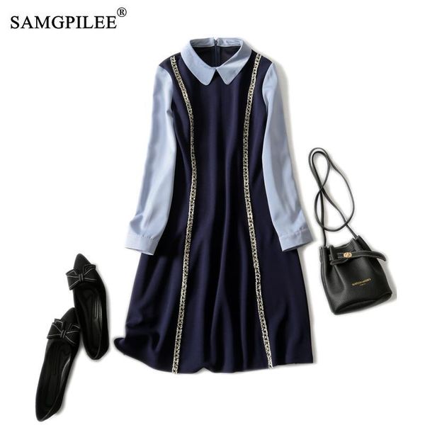 casual dresses for women 2021 office lady a-line patchwork full sleeve plus size korean fashion clothing turn-down collar woman dress, Black;gray 
casual dresses for women 2021 office lady a-line patchwork full sleeve plus size korean fashion clothing turn-down collar woman dress, Black;gray