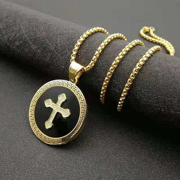 pendant necklaces stainless steel gold microinlaid zircon catholic cross necklace, Silver 
pendant necklaces stainless steel gold microinlaid zircon catholic cross necklace, Silver