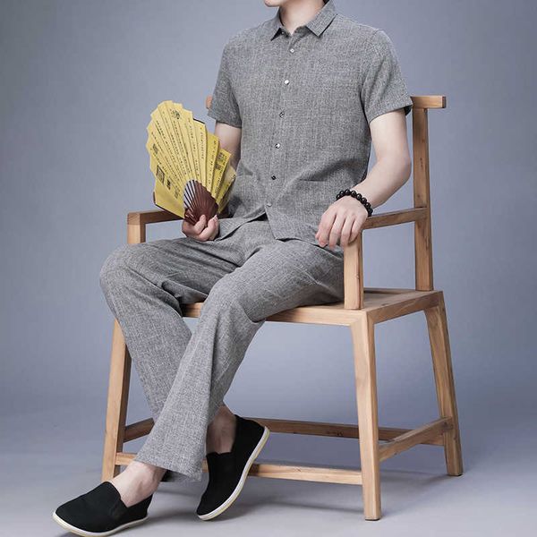 men's summer suit cotton hemp short sleeve pants father's plus oversized loose shirt, Gray
men's summer suit cotton hemp short sleeve pants father's plus oversized loose shirt, Gray