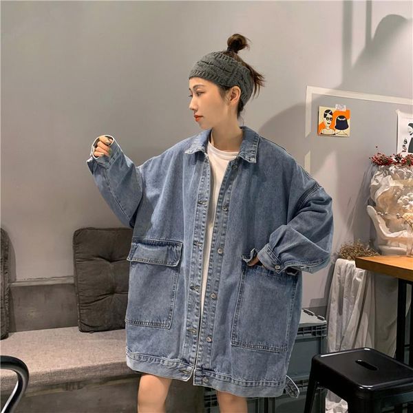 women's jackets spring women washed fashion lapel jeans jacket female long sleeves wild coat ladies loose large size denim l213, Black;brown
women's jackets spring women washed fashion lapel jeans jacket female long sleeves wild coat ladies loose large size denim l213, Black;brown