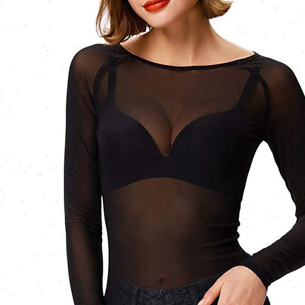 women transparent blouses see through mesh round neck long sleeve sheer shirt ladies slim bf, White
women transparent blouses see through mesh round neck long sleeve sheer shirt ladies slim bf, White