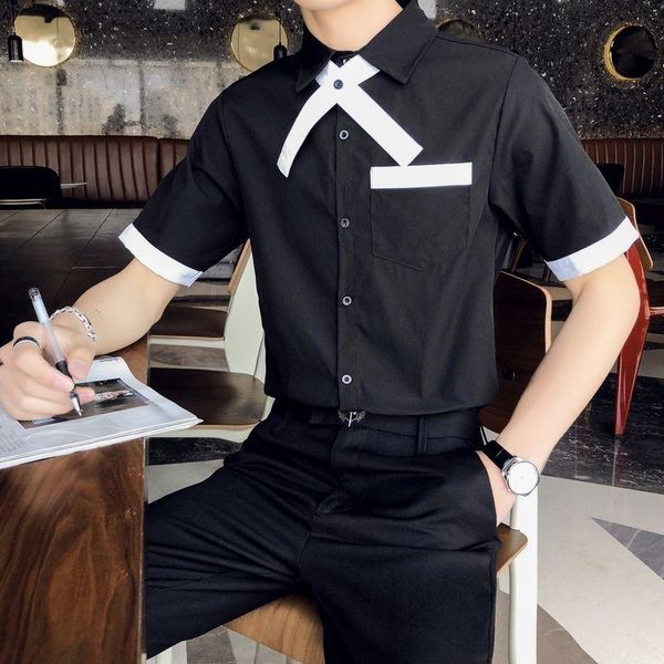 men's casual shirts streetwear social camisa masculina 2021 summer men shirt british style slim dress black + white, White;black
men's casual shirts streetwear social camisa masculina 2021 summer men shirt british style slim dress black + white, White;black