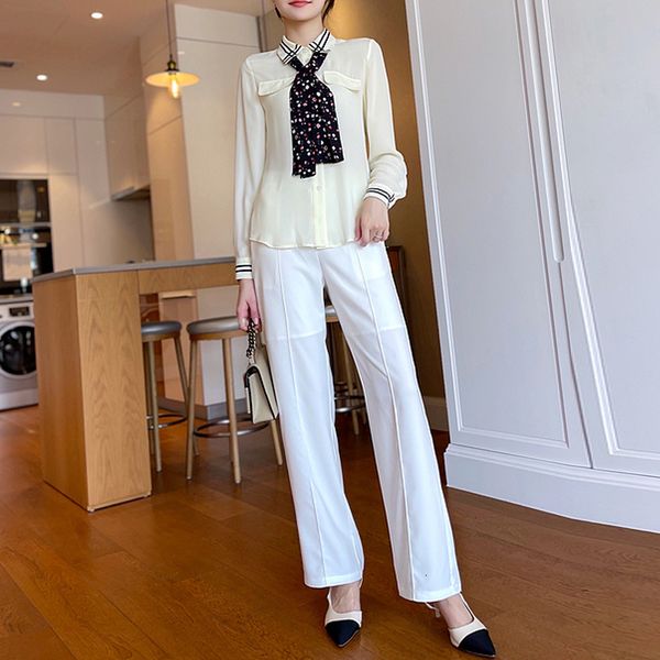 spring autumn new women sets printed bow single breasted shirt white trousers office fashion two-piece suit twoy, Gray
spring autumn new women sets printed bow single breasted shirt white trousers office fashion two-piece suit twoy, Gray