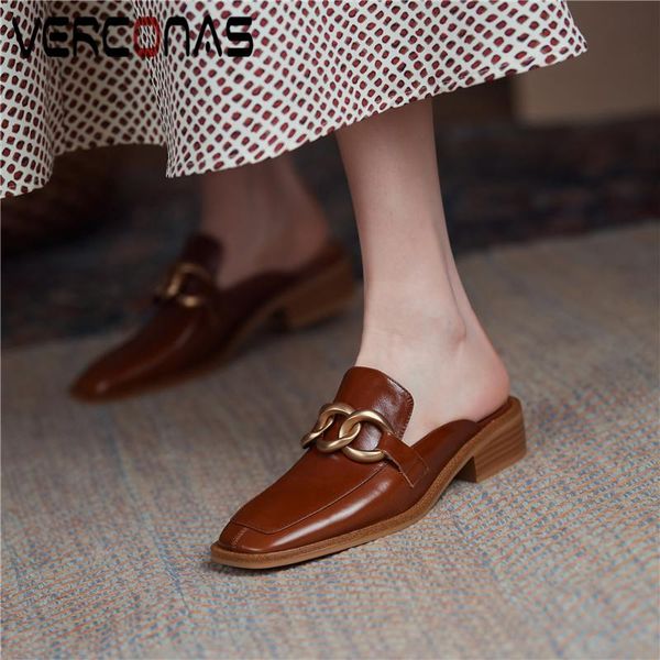 verconas retro concise women sandals metal chain square toe mules spring summer low heels casual shoes woman genuine leather, Black
verconas retro concise women sandals metal chain square toe mules spring summer low heels casual shoes woman genuine leather, Black