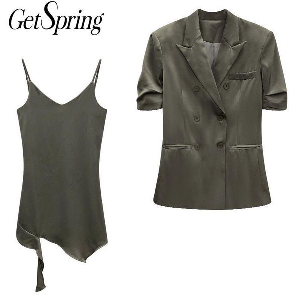 women's tracksuits getspring women sets blazer set short sleeve double breasted pleated with irregular sling dress two piece autumn, Gray
women's tracksuits getspring women sets blazer set short sleeve double breasted pleated with irregular sling dress two piece autumn, Gray