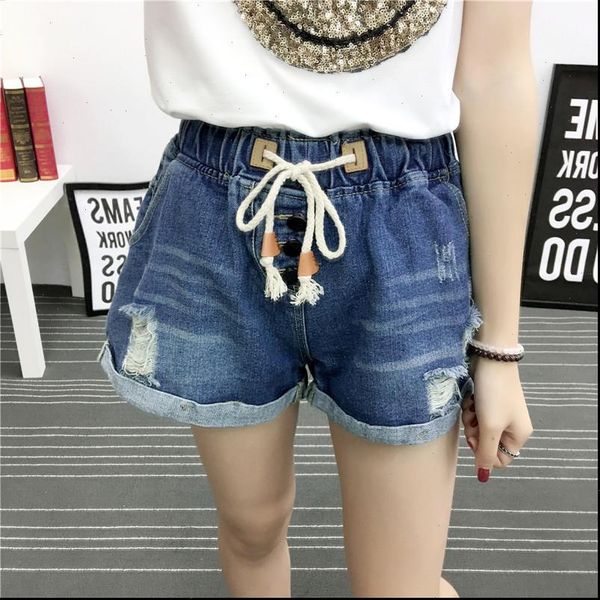 women denim shorts elastic high waist plus size fashion classic vintage blue wide leg female loose hole ripped jeans, White;black
women denim shorts elastic high waist plus size fashion classic vintage blue wide leg female loose hole ripped jeans, White;black