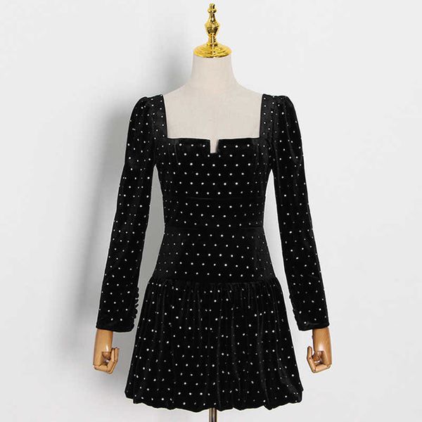 high street fashion spring runway dress women's square collar long sleeve solid color diamond short 210526, Black;gray
high street fashion spring runway dress women's square collar long sleeve solid color diamond short 210526, Black;gray