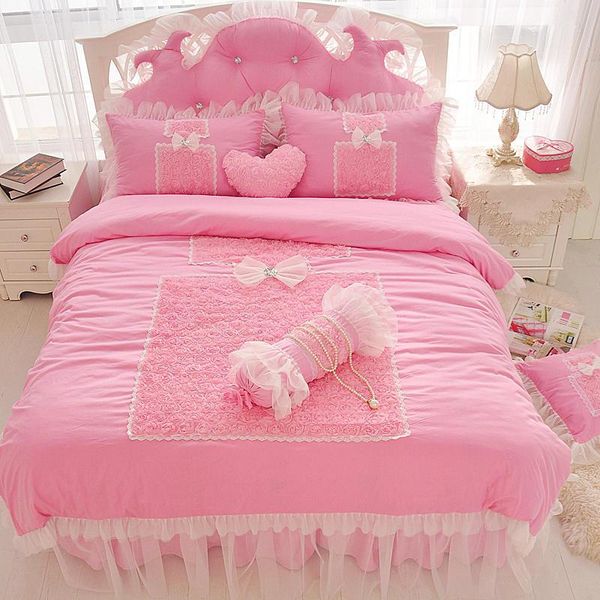 bedding sets romantic pink lace rose flower princess bow ruffles duvet cover bed skirt linen pillowcases cotton home textile
bedding sets romantic pink lace rose flower princess bow ruffles duvet cover bed skirt linen pillowcases cotton home textile