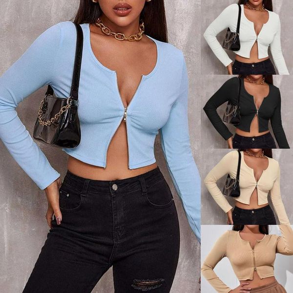 women's t-shirt women clothing autumn spring retro zipper basic t shirt fashion long sleeve casual slim 2021, White
women's t-shirt women clothing autumn spring retro zipper basic t shirt fashion long sleeve casual slim 2021, White