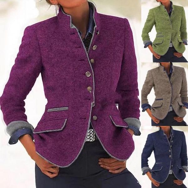 women's jackets ladies chic retro coat solid color stand collar button elegant casual winter outwear office women slim clothing2021, Black;brown
women's jackets ladies chic retro coat solid color stand collar button elegant casual winter outwear office women slim clothing2021, Black;brown