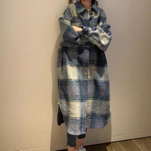 women's wool & blends 2021 women autumn winter blue long plaid jacket coat single breasted oversize woolen overcoat outwear cloak, Black
women's wool & blends 2021 women autumn winter blue long plaid jacket coat single breasted oversize woolen overcoat outwear cloak, Black