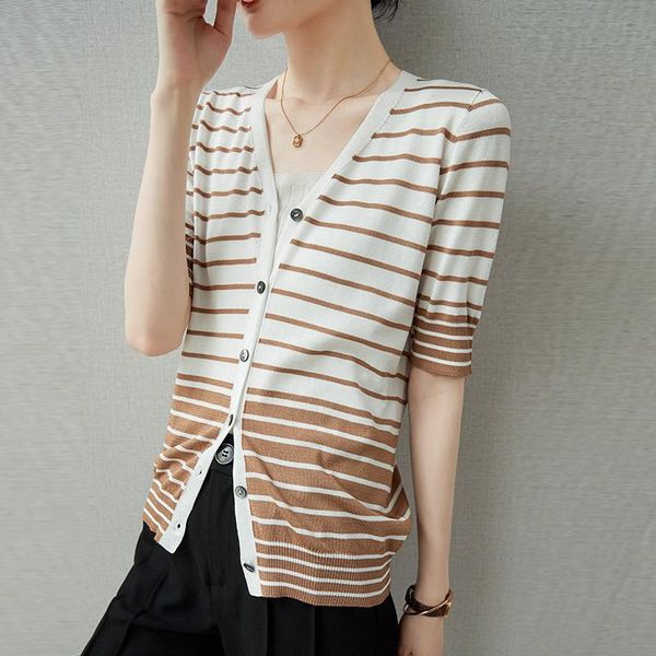 women's knits & tees spring summer autumn single breasted knitted short sleeve casual cardigan v-collar sweaters fashion comfortable so, White
women's knits & tees spring summer autumn single breasted knitted short sleeve casual cardigan v-collar sweaters fashion comfortable so, White