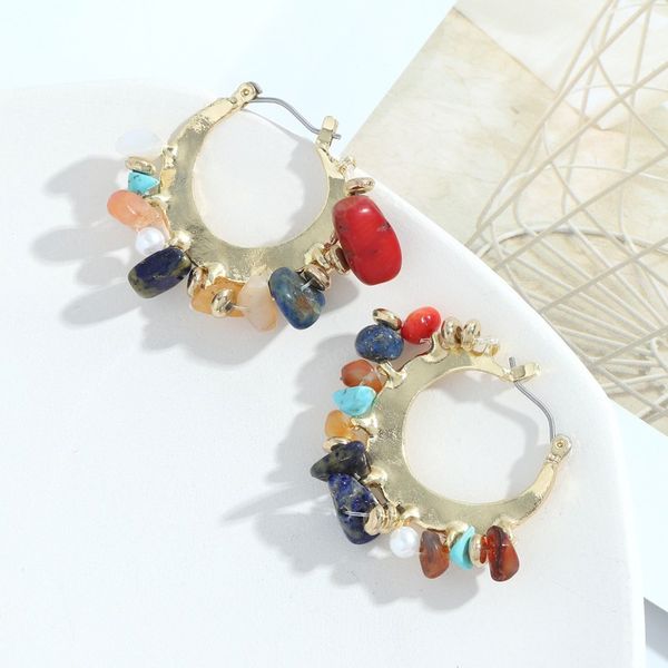 trendy colorful stone hoop earrings for women bohemian multicolor natural stones earrings jewelry, Golden;silver
trendy colorful stone hoop earrings for women bohemian multicolor natural stones earrings jewelry, Golden;silver
