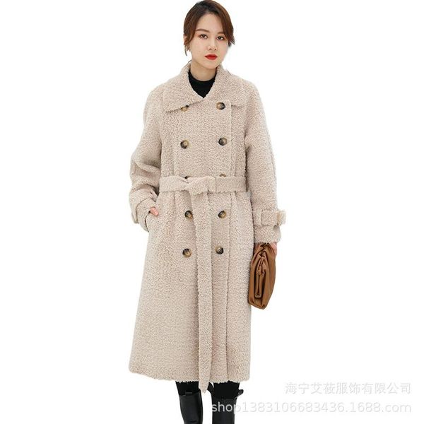 women's fur & faux 2021 winter sheep shearing mid-length granular coat wool composite one leather grass belt jacket double breasted, Black
women's fur & faux 2021 winter sheep shearing mid-length granular coat wool composite one leather grass belt jacket double breasted, Black