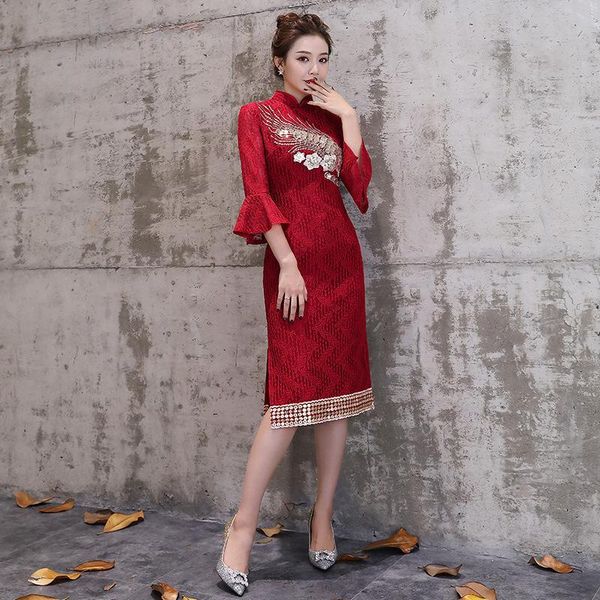 burgundy exquisite flower embroidery sequins trim qipao lady elegant chinese bridal wedding dress temperament novelty cheongsam, Red
burgundy exquisite flower embroidery sequins trim qipao lady elegant chinese bridal wedding dress temperament novelty cheongsam, Red