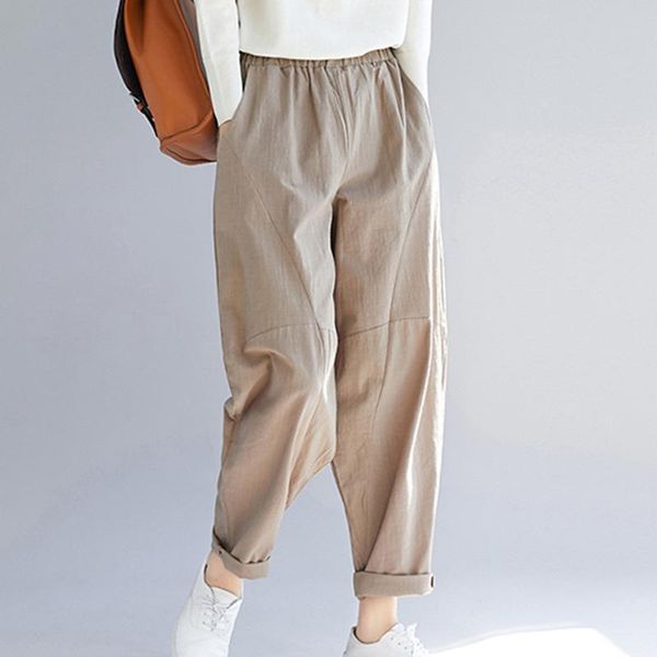women's pants & capris women vintage loose spring summer elastic waist pockets plus size holiday cotton linen harem street casual trous, Black;white 
women's pants & capris women vintage loose spring summer elastic waist pockets plus size holiday cotton linen harem street casual trous, Black;white