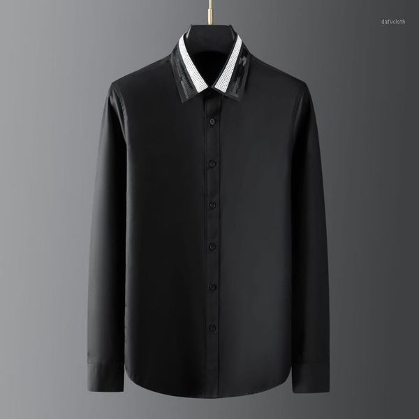 men's casual shirts long sleeve male luxury black and white sequin collar mens dress fashion slim fit party man 3xl, White;black
men's casual shirts long sleeve male luxury black and white sequin collar mens dress fashion slim fit party man 3xl, White;black