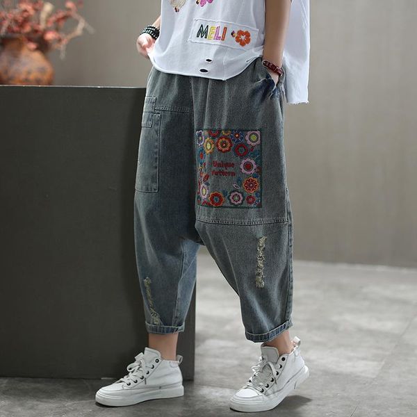women's pants & capris embroidered jeans artistic loose cropped retro plus size harem, Black;white
women's pants & capris embroidered jeans artistic loose cropped retro plus size harem, Black;white