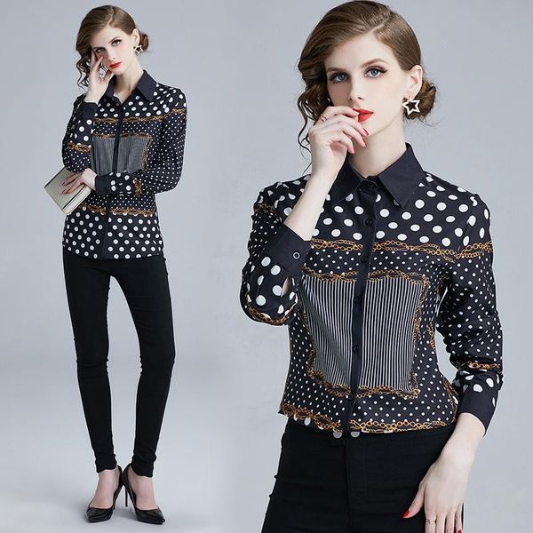 women's blouses & shirts 2021 spring summer fall runway polka dot print collar long sleeve turn-down neck womens party casual blouse, White
women's blouses & shirts 2021 spring summer fall runway polka dot print collar long sleeve turn-down neck womens party casual blouse, White