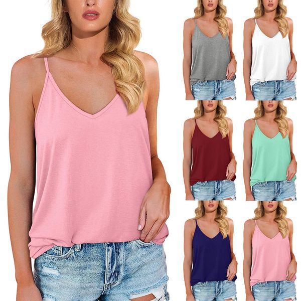 2021 new european and american v-neck solid color sleeveless t-shirt vest sling women's wear, White
2021 new european and american v-neck solid color sleeveless t-shirt vest sling women's wear, White