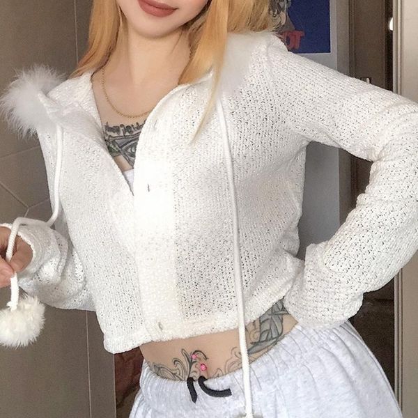 2021 women long sleeve hoodie cardigan fluffy plush patchwork pompom drawstring sweater coat slim white knitwear crop top, Black;brown
2021 women long sleeve hoodie cardigan fluffy plush patchwork pompom drawstring sweater coat slim white knitwear crop top, Black;brown