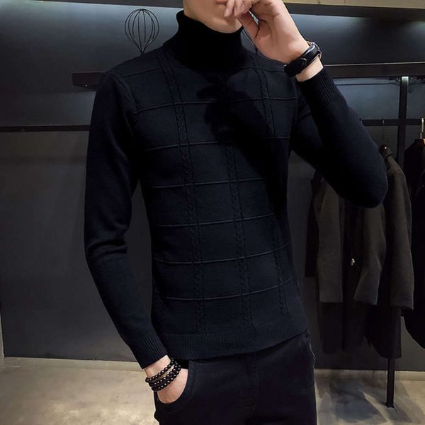 2021w370-p35 clothing autumn and winter high collar korean slim knit men's sweater, White;black
2021w370-p35 clothing autumn and winter high collar korean slim knit men's sweater, White;black