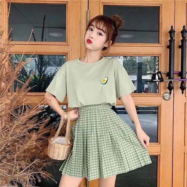 suit skirt summer student korean womens tracksuits short sleeved t shirt high waist plaid two piece, Gray
suit skirt summer student korean womens tracksuits short sleeved t shirt high waist plaid two piece, Gray
