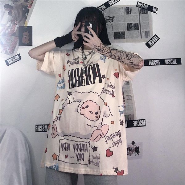 women's t-shirt summer harajuku gothic cute kawaii loose oversized japanese streetwear girl's clothes egirl y2k, White
women's t-shirt summer harajuku gothic cute kawaii loose oversized japanese streetwear girl's clothes egirl y2k, White