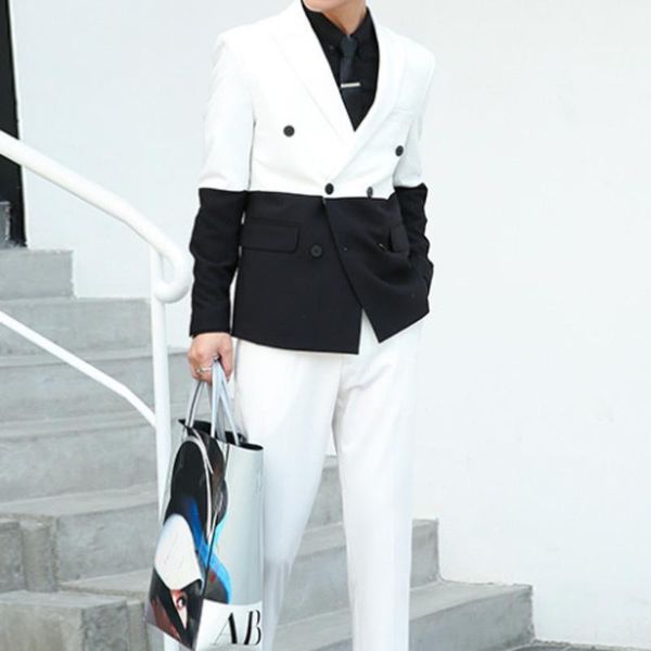 men's suits & blazers splice contrast color mens party stage fashion slim fit with pant prom doube breasted suitcostume homme, White;black
men's suits & blazers splice contrast color mens party stage fashion slim fit with pant prom doube breasted suitcostume homme, White;black