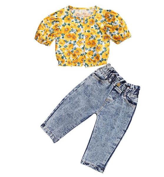 clothing sets children clothes set yellow floral printed o-neck short puff sleeves shirt elastic-waist jeans girls 2pcs, White
clothing sets children clothes set yellow floral printed o-neck short puff sleeves shirt elastic-waist jeans girls 2pcs, White