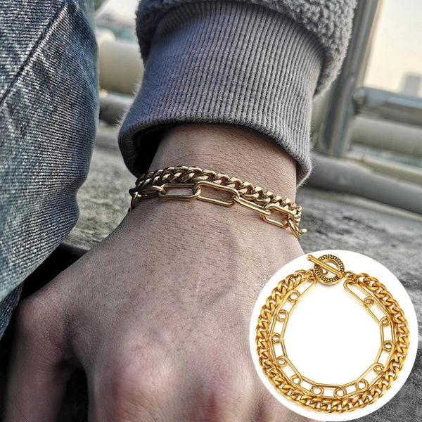 link, chain double layered gold color stainless steel bracelet for men women box rolo curb toggle clasp trendy male jewelry tbs022, Black
link, chain double layered gold color stainless steel bracelet for men women box rolo curb toggle clasp trendy male jewelry tbs022, Black