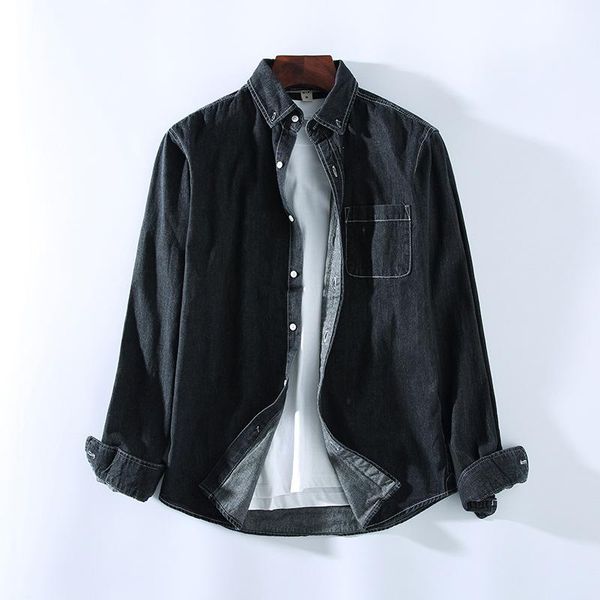 men's casual shirts autumn mens solid color long-sleeve with chest pocket man breathable denim shirt for spring camisa masculina, White;black
men's casual shirts autumn mens solid color long-sleeve with chest pocket man breathable denim shirt for spring camisa masculina, White;black
