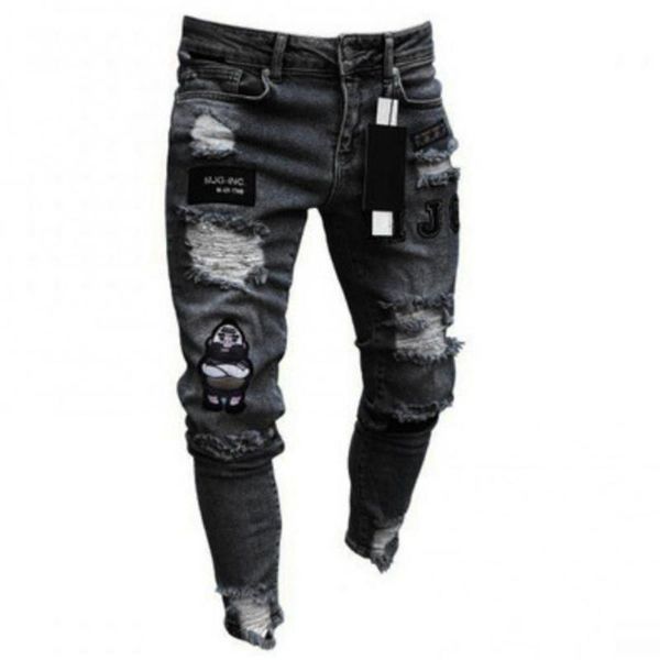 men's jeans stylish men badge ripped hole pockets skinny stretchy tights denim pants, Blue
men's jeans stylish men badge ripped hole pockets skinny stretchy tights denim pants, Blue