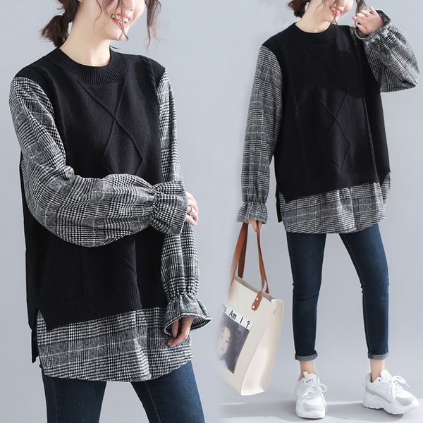 2021 new women's autumn and winter stitching oversized plaid long-sleeved pullover sweater female sweaters to keep warm atu2, White;black
2021 new women's autumn and winter stitching oversized plaid long-sleeved pullover sweater female sweaters to keep warm atu2, White;black