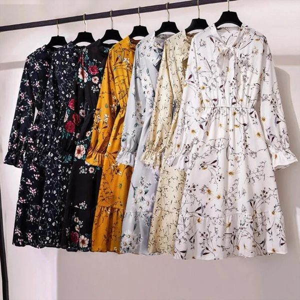 casual summer korean style women dresses vintage floral printed chiffon shirt long sleeve bow midi vestido, Black;gray
casual summer korean style women dresses vintage floral printed chiffon shirt long sleeve bow midi vestido, Black;gray