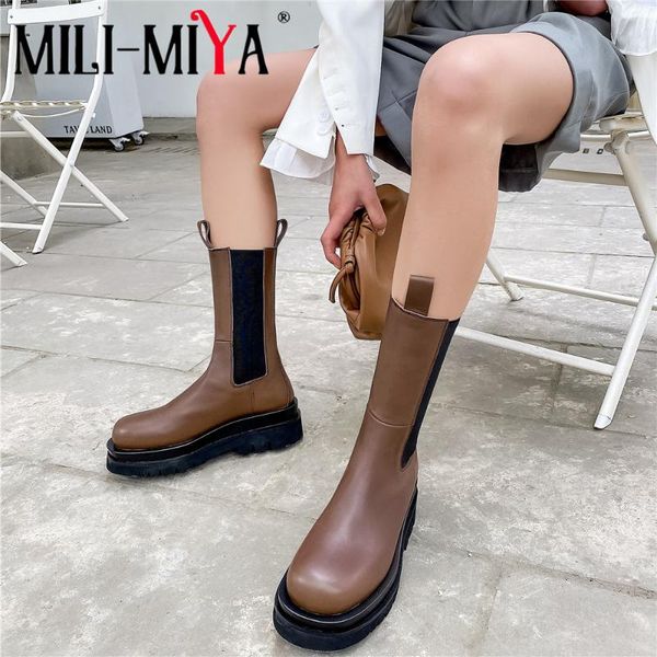 boots mili-miya arrival women solid color cow leather mid-calf slip-on flat heels round toe waterproof motorcycle, Black
boots mili-miya arrival women solid color cow leather mid-calf slip-on flat heels round toe waterproof motorcycle, Black