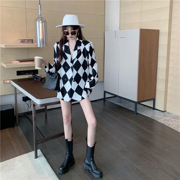 women's suits & blazers 2021 retro clothing shoulder pads lattice chiffon blazer all-match loose fashion double breasted long sleeve co, White;black
women's suits & blazers 2021 retro clothing shoulder pads lattice chiffon blazer all-match loose fashion double breasted long sleeve co, White;black